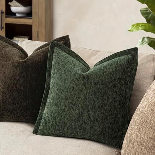 Decorative Chenille Luxury Throw Pillow Covers with Wide Edge, Textured Solid Pillowcases, Soft Velvet Cushion Cover Home Décor for Couch Sofa Chair Bed,20×20 Inch, Set of 2, Pine Green - Image 4
