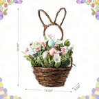 Glizthome 18" H Easter Wreath Decorations Bunny Shape Basket Wreath Artificial Flower for Front Door Spring Home Dining Table Baby Shower Farmhouse - Image 2