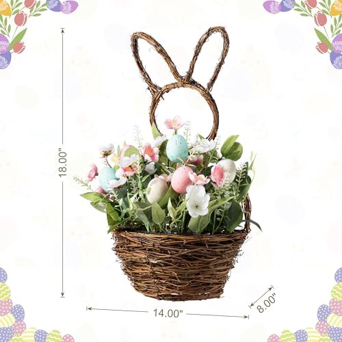 Glizthome 18" H Easter Wreath Decorations Bunny Shape Basket Wreath Artificial Flower for Front Door Spring Home Dining Table Baby Shower Farmhouse - Image 2