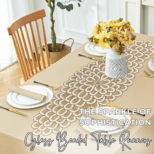 CLEENTABLE Gold Beaded Table Runner, 36 in, Farmhouse Holiday Décor - Image 5