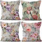 Colorful Floral Throw Pillow Covers 26''x26'' Set of 4, Vintage Flowers Pillow Cases Decorative Spring Roses Cushion Covers for Couch Sofa Bedroom Farmhouse Livingroom Garden Patio Car by VieSavaran