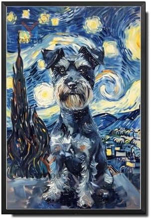 Metal Sign Vintage Tin Sign Schnauzer Starry Night Schnauzer Dapper Schnauzer in A Night Sky for Home Den and Seasonal Displays Corrosion Resistant Aluminum 8×12 Inches with Metal Frame by YmyooForTinSign