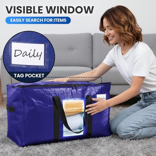 TAILI 6 Pack Dark Blue XXL Moving Bags,Storage Bags with Visible Window - Image 5