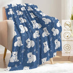 Cute Polar Bear Fleece Blanket - Lightweight Soft Cozy Gifts Throw for Animal Lovers,Kids,Women,Winter White Bears Blue Blankets,Home Room Modern Festive Decor 50x60in - Image 3
