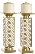Creative Scents Schonwerk Diamond Lattice Pillar Candle Holders, Set of 2 Centerpiece Table Decorations Home Decor for Dining/Living Room by CreativeScents