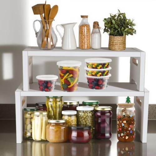 MRPAPA 3 Tier Cupcake Stand & Wood Display Risers,for Food Desserts Stand Perfume Organizer Funko POP Collections, Display Stand for Organizer and Decoration (White-Display Riser) - Image 3