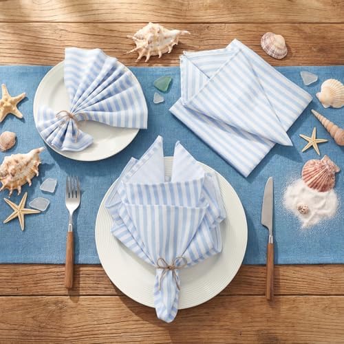 Funnymoom 24 Pcs Blue and White Striped Cloth Napkins, Reusable Dinner - Image 2