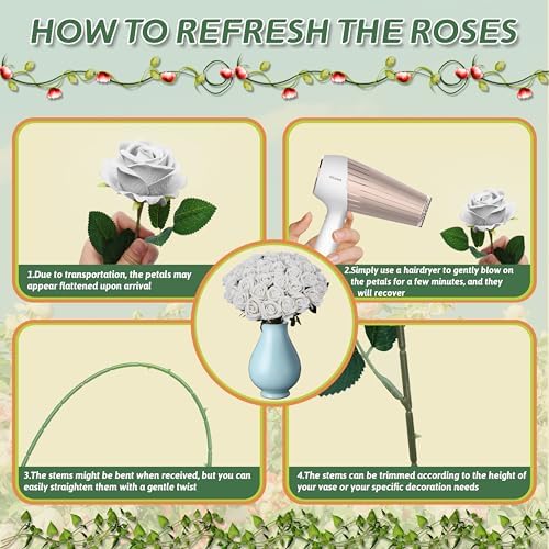100 PCS Fake White Roses, Artificial Flowers Bulk, Silk Faux Ivory Roses - Image 5