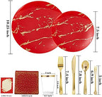 N9R 225PCS Red Gold Plastic Plates, Disposable Dinnerware Set hibachi Party - Image 2
