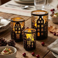 TRIROCKS Village Silhouette Candle Lantern 7.5" H Etched Bronze Metal Candle Holder Decorations for Living Room Tabletop Parties Patio Entryway Indoors Outdoors(3PCS) by TRIROCKS