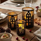TRIROCKS Village Silhouette Candle Lantern 7.5" H Etched Bronze Metal Candle Holder Decorations for Living Room Tabletop Parties Patio Entryway Indoors Outdoors(3PCS) by TRIROCKS