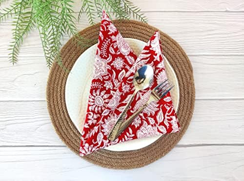 Cotton Print Napkins 18x18 inches - Washable Cloth Dinner Napkins Set of 6 - Everyday Use or Dinner Party and Events - Red White Indian Block Printed Soft Fabric by Craftbot - Image 2