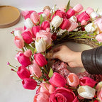 J'FLORU Valentines Day Decorations Romantic Valentines Day Gifts 22 Inch Valentine's Day Wreath with Lovely Bear Heart Roses Tulips for Valentine Party Anniversary Candlelight Dinner - Image 4