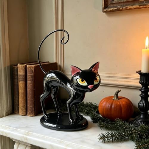 Cynkeyee Halloween Black Cat Statue - 9 in Vintage Mid‑Century - Image 3