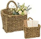 Set of 2 Wicker Wall Baskets for Hanging Storage, Handwoven Boho Wall Organizer, Decorative Wall Mounted Basket Set for Entryway, Mail, Keys, Plants, Flowers & Home Decor, Natural Sea Grass by Kultilanda