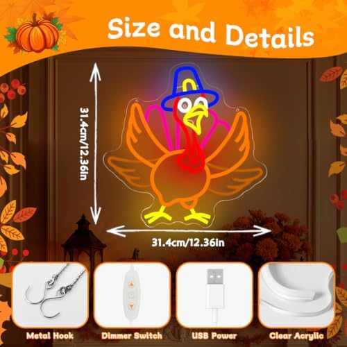 Thanksgiving Turkey Neon Sign Animated Turkey Flapping Wing Decor - Image 2