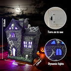 Sheaifun Halloween Village Houses Haunted House Figurine Indoor Resin Colorful Lights Spooky Halloween Houses Table Decor Scary Gothic Party Decorations and Mantel Decor 8x4.25x9.5 Inch - Image 2