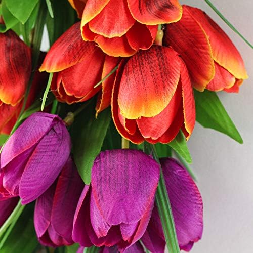 UIYIHIF 20 Inches Tulip Wreath, Artificial Flower Handmade Floral Wreath for 2023 New Spring, Simulation Round Spring Garland Wreath for Front Door Wedding Wall Home Decor - Image 5