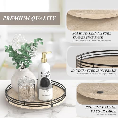 AMH 10-Inch Italian Travertine Lazy Susan with Black Metal Frame - Image 5