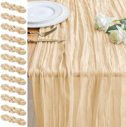 Cheesecloth Table Runner 10FT 12Pcs Sand Boho Gauze Rustic Sheer Runners by Xiomot