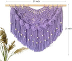 Youngeast Large Macrame Wall Hanging Boho Beaded Curtain for Window Macrame Bedroom Headboard Living Room Wall Art Tassel Tapestry Bohemian Woven Wall Decor 31" W X 25" H (Purple) - Image 2