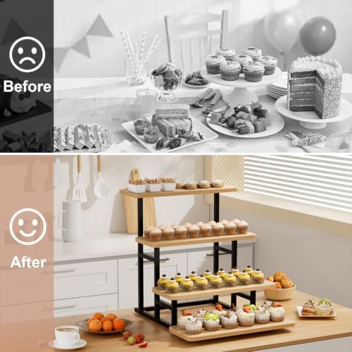 Cupcake Stand for 50 Cupcakes 4 Tiered Tray Stand for Food Cookie Wooden Dessert Display Risers for Party Wedding Buffet Stepped Risers Display Stands for Vendor Farmers Market Display, Oak - Image 5