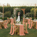MDS Pack of 10 | Peach | 14ft Chiffon Table Runner 29x170 Inches Long Romantic Rustic Sheer Gauze Runner for Wedding Bridal Shower Birthday Banquets Engagement Spring Easter Boho Decorations - Image 2
