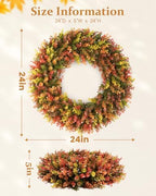 DDHS 24" Fall Wreath for Front Door，Artificial Boxwood Autumn Wreath - Image 2