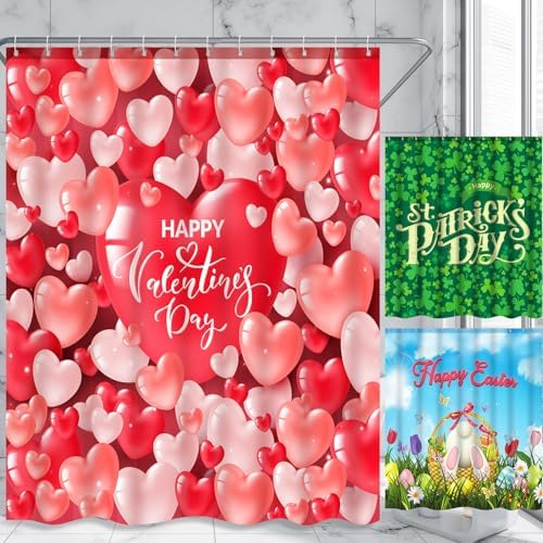 Remerry 3 Pcs Easter Shower Curtain for Bathroom Decor with Hooks St Patrick's Day Valentine's Day Holiday Shower Curtains Set,71 x 71 Inch,Waterproof Fabric Bathtub Bathroom Decor(Classic Style) by Remerry