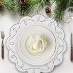 15 Inch Ribbon Twirl Embroidery Round Placemats Set of 4, Scalloped Round Table Mats for Party Kitchen Dining Decoration, Gray - Image 6