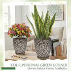 9.5 Inch Flower Pots for Indoor Plants,Ceramic Planter with Saucer Drainage Leak-Proof Mesh Gardening Gloves (Spotted White) - Image 2