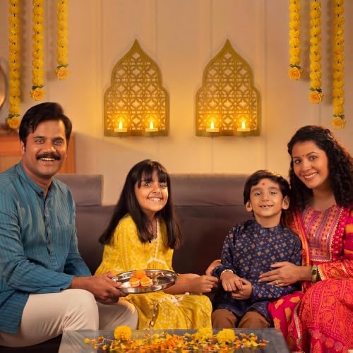 Mumufy 2 Pack Diwali Wall Tealight Candle Holder Gold Iron Jharokha Decor - Image 5