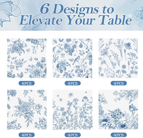 Kochorie 24 Pieces Blue Floral Cloth Napkins, 18 x 18 Inch Reusable Soft Fabric Napkins, Washable Flower Dinner Cocktail Napkin for Spring Summer Tea Party Holiday Home Kitchen Wedding Restaurant - Image 3