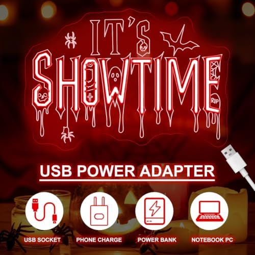 It's Showtime Neon Sign, Red Halloween LED Wall Decor Light 16.5x11.4 Inch - Image 4