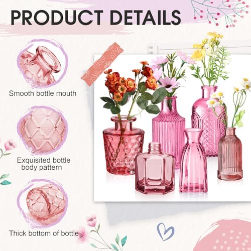 Yaomiao 30 Pcs Glass Bud Vases Centerpieces, Pink Series - Image 4