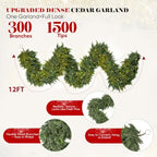 12 FT Cedar Christmas Garland with Light, Extra Full Artificial Cedar Garland with 1500 Tips, LED Lights with 8 Modes, Holiday Garland for Mantel, Staircase, Doorway - Image 2