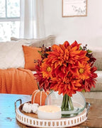 Briful Faux Fall Flowers in Vase, Artificial Dahlia & Mum Silk Floral Arrangement with Clear Glass Vase Fake Autumn Flowers Bouquet for Home Office Dining Room Table Centerpiece Decoration - Image 4