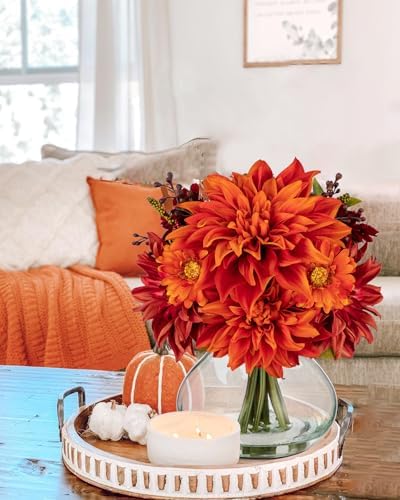 Briful Faux Fall Flowers in Vase, Artificial Dahlia & Mum Silk Floral Arrangement with Clear Glass Vase Fake Autumn Flowers Bouquet for Home Office Dining Room Table Centerpiece Decoration - Image 4