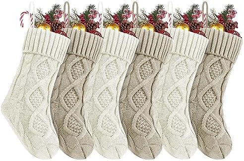 Fesciory Christmas Stockings 6 Pack, 14 Inch Cable Knit Xmas Decor by Fesciory