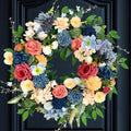 22 inch Spring Wreath Artificial Flower Wreaths Spring Summer Yellow Blue Rose Hydrangea Wreaths Front Door Hallway Window Decoration Wedding Birthday Decoration by vivimemo