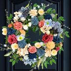 22 inch Spring Wreath Artificial Flower Wreaths Spring Summer Yellow Blue Rose Hydrangea Wreaths Front Door Hallway Window Decoration Wedding Birthday Decoration by vivimemo