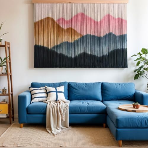 ARADNEO Large Macrame Wall Hanging Boho Dip-Dyed Home Decor Cotton yarn Tapestry Woven Wall Art for Bedroom, Living Room, Headboard or Fireplace (Pink) by ARADNEO
