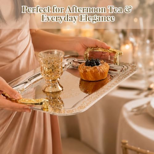 3 Pcs Silver Serving Trays with Handles - Image 4