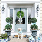 Boxwood Wreath for Front Door Spring Summer Wreaths Farmhouse Hanger,Last Name Year Inital Round Porch Decor,20 inch Multi Occasion use Wreath with Personalized Monogram sash Embroidered - (M) - Image 5