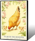 Chinese Lunar Year of the Rooster Art Print – Oriental Home Decor with Pink Peony Zodiac Vigilant Diligent Enthusiastic Brave Wall Art for Living Room Bedroom and Office 20X30 in Unframed by Unknown