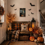 Vintage Metal Tin Sign Halloween Skeleton Witch Black Cat Pumpkin Vintage Wall Art for Porch Bar 8×12 Inches with Metal Frame - Image 3