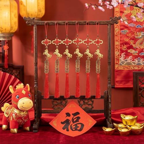 2026 Chinese New Year Horse Charms Lucky Horse Charms with Feng Shui Coins Red Hanging Tassels Ornaments Chinese Knot New Year Decorations for Home Wealth Success Good Luck (12) - Image 6