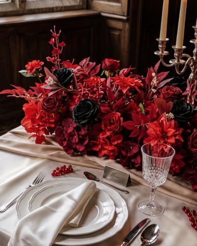 36 Inch Artificial Flower Garland with Chiffon Drape, Red Rose Floral Runner Arrangement, Romantic Wedding Centerpieces for Tables, Arch, Aisle, Head Table and Ceremony Decor - Image 3
