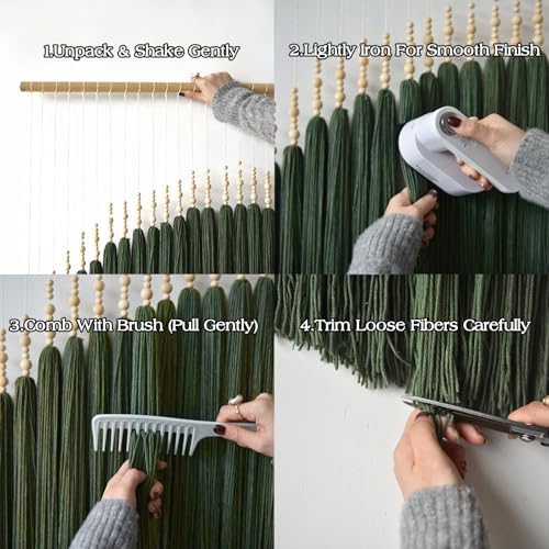 Large Macrame Wall Hanging Green Boho Decor Yarn Fiber Art 39"W*55"L - Image 2
