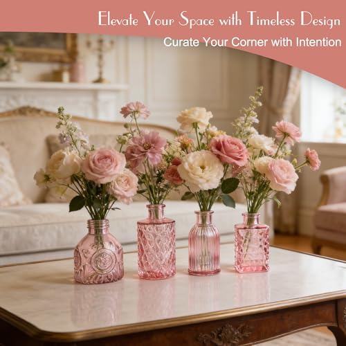 Petal Petite Small Pink Glass Bud Vase Set of 24 for Wedding Centerpieces - Image 5